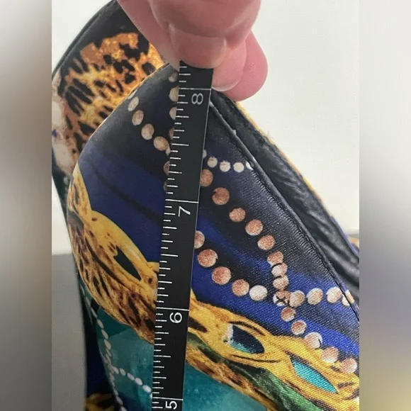 ALDO Platform peep-toe Retro Y2K leopard & gold chain print satin feel size 9 - Picture 13 of 14